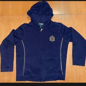 Lauren Ralph Lauren Active Women’s Sz L Full Zip Sweater Crest Blue/Gold Cotton